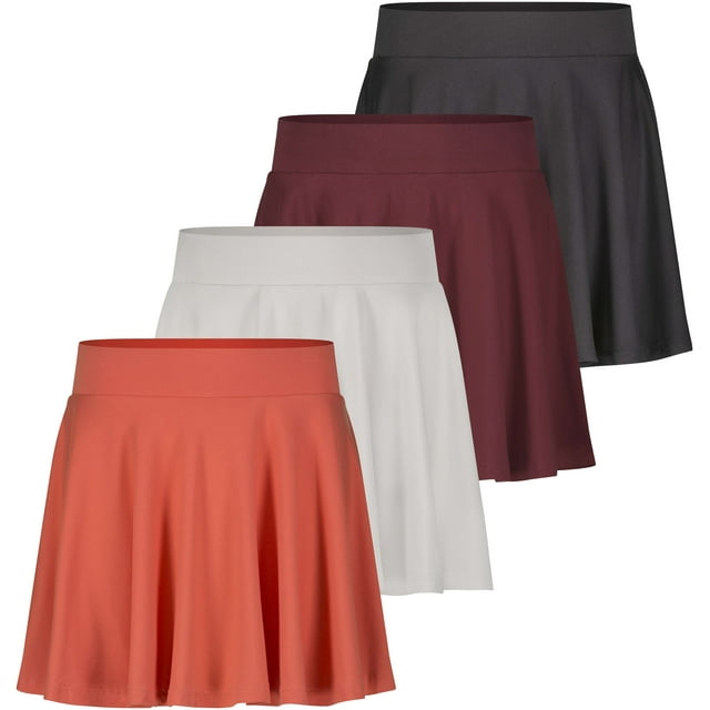 Real Essentials 4 Pack: Women's Soft Casual Pleated Mini Skirt - Skater A-Line Flowy Skirts (Available In Plus Size)