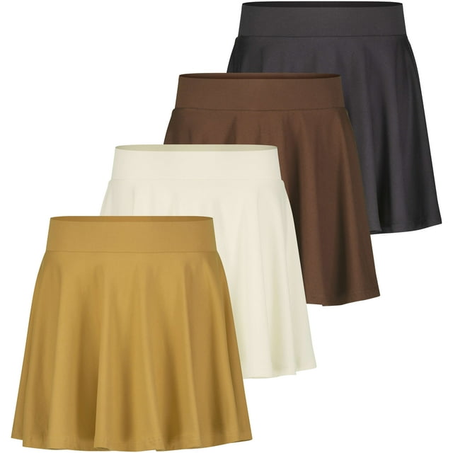 Real Essentials 4 Pack: Women's Soft Casual Pleated Mini Skirt - Skater A-Line Flowy Skirts (Available In Plus Size)