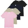 thumbnail image 1 of Real Essentials 4 Pack: Women's Soft Ribbed Knit Split Neck T-Shirt - Casual Office Summer Top (Available In Plus), 1 of 6