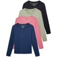 thumbnail image 1 of Real Essentials 4 Pack: Women's V-Neck Cotton Long-Sleeve T-Shirt (Available in Plus Size), 1 of 6