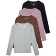 thumbnail image 1 of Real Essentials 4 Pack: Women's V-Neck Cotton Long-Sleeve T-Shirt (Available in Plus Size), 1 of 6