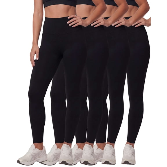 Real Essentials 4 Pack: Women's Workout Athletic Leggings Yoga Pants Tummy Control High Waisted Running Gym Pilates Soft