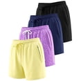 thumbnail image 1 of Real Essentials 4 Pack: Womens Athletic Dry-Fit Lounge Shorts with Zipper Pockets (Available In Plus Size), 1 of 6