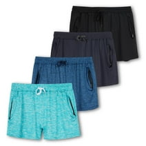 Real Essentials 4 Pack: Womens Active Athletic Performance Dry-Fit Shorts with Zipper Pockets (Available In Plus Size)