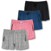 Real Essentials 4 Pack: Womens Active Athletic Performance Dry-Fit Shorts with Zipper Pockets (Available In Plus Size)