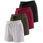 4 Pack Women's Dry Fit Zipper Pockets Shorts Athletic Running High Waisted