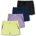 thumbnail image 1 of Real Essentials 4 Pack: Womens Active Athletic Performance Dry-Fit Shorts with Zipper Pockets (Available In Plus Size), 1 of 6