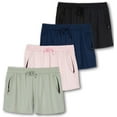 thumbnail image 1 of Real Essentials 4 Pack: Womens Active Athletic Performance Dry-Fit Shorts with Zipper Pockets (Available In Plus Size), 1 of 6