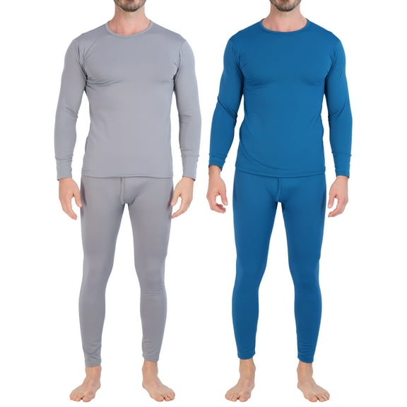 Real Essentials 4 Piece: Men's Thermal Underwear Sets - Long Sleeve Top & Bottom Fleece Long Johns (Available in Big & Tall)