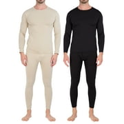 REAL ESSENTIALS 4 Piece: Men's Thermal Underwear Sets - Long Sleeve Top & Bottom Fleece Long Johns (Available in Big & Tall)