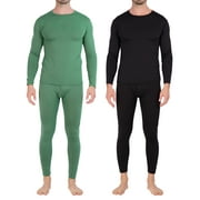 REAL ESSENTIALS 4 Piece: Men's Thermal Underwear Sets - Long Sleeve Top & Bottom Fleece Long Johns (Available in Big & Tall)