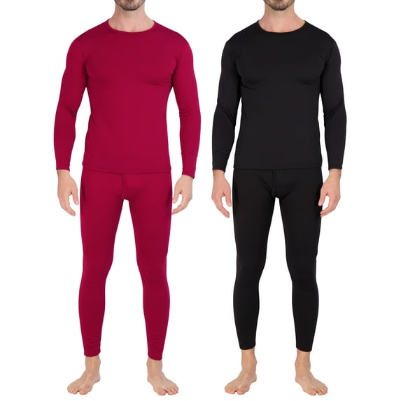 Real Essentials 4 Piece: Men's Thermal Underwear Sets - Long Sleeve Top & Bottom Fleece Long Johns (Available in Big & Tall)