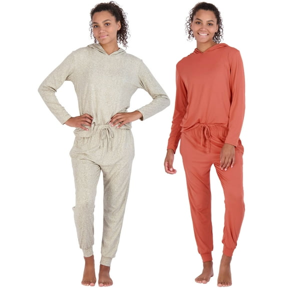 Real Essentials 4 Piece: Women's Long Sleeve Pullover Hoodie Henley Sweatshirt & Jogger Set- Athletic Lounge Sweatsuit