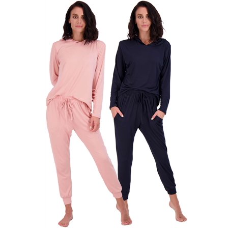 Real Essentials 4 Piece: Women's Long Sleeve Pullover Hoodie Henley Sweatshirt & Jogger Set- Athletic Lounge Sweatsuit