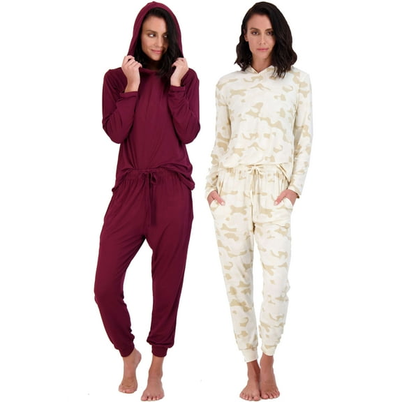 Real Essentials 4 Piece: Women's Long Sleeve Pullover Hoodie Henley Sweatshirt & Jogger Set- Athletic Lounge Sweatsuit