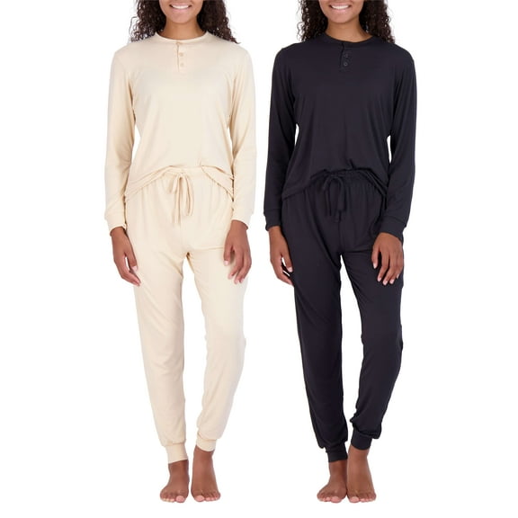 Real Essentials 4 Piece: Women's Long Sleeve Pullover Hoodie Henley Sweatshirt & Jogger Set- Athletic Lounge Sweatsuit