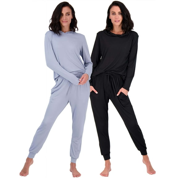 Real Essentials 4 Piece: Women's Long Sleeve Pullover Hoodie Henley Sweatshirt & Jogger Set- Athletic Lounge Sweatsuit