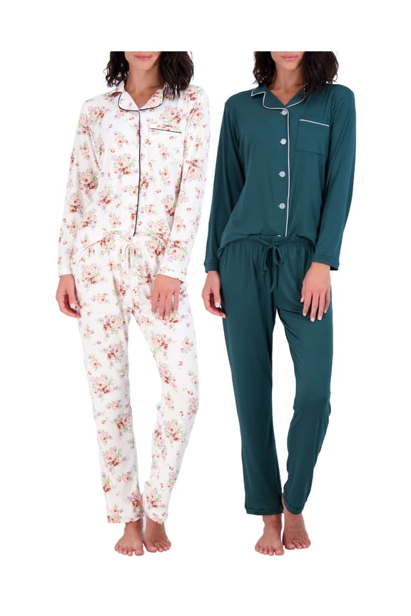 4 Piece: Womens Long & Short Sleeve Button Down Pajama Set - Ultra Soft (Available In Plus Size)