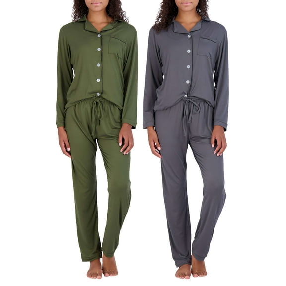 Real Essentials 4 Piece: Womens Long & Short Sleeve Button Down Pajama Set - Ultra Soft (Available In Plus Size)