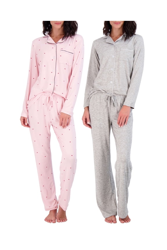 4 Piece: Womens Long & Short Sleeve Button Down Pajama Set - Ultra Soft (Available In Plus Size)