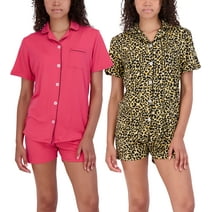 Real Essentials 4 Piece: Womens Long & Short Sleeve Button Down Pajama Set - Ultra Soft (Available In Plus Size)