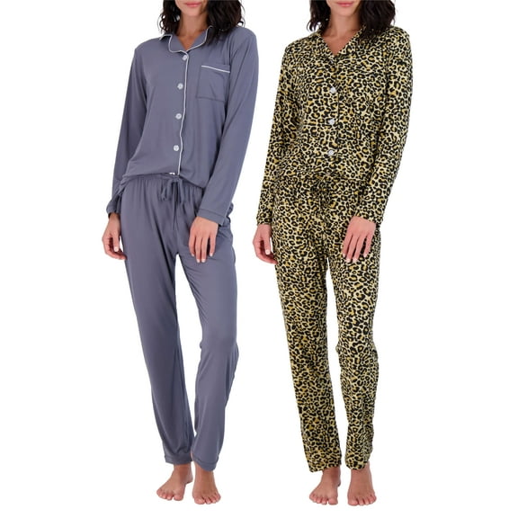 Real Essentials 4 Piece: Womens Long & Short Sleeve Button Down Pajama Set - Ultra Soft (Available In Plus Size)