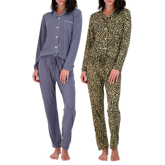 Real Essentials 4 Piece: Womens Long & Short Sleeve Button Down Pajama Set - Ultra Soft (Available In Plus Size)