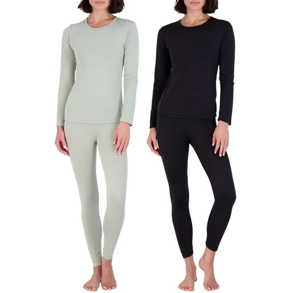 Real Essentials 4 Piece: Womens Thermal Underwear Set - Thermal Underwear for Women Fleece Lined Top & Bottom Long Johns