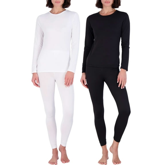 Real Essentials 4 Piece: Womens Thermal Underwear Set - Thermal Underwear for Women Fleece Lined Top & Bottom Long Johns