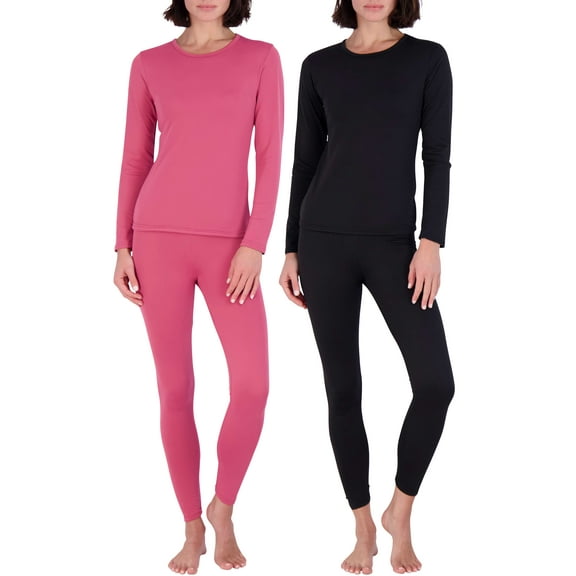 Real Essentials 4 Piece: Womens Thermal Underwear Set - Thermal Underwear for Women Fleece Lined Top & Bottom Long Johns