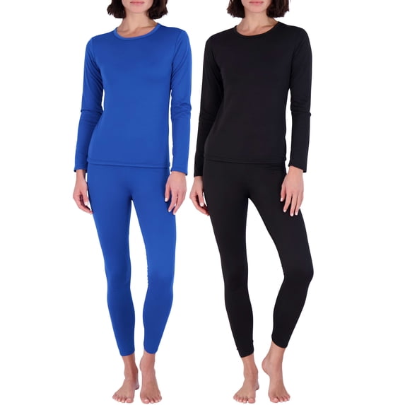 Real Essentials 4 Piece: Womens Thermal Underwear Set - Thermal Underwear for Women Fleece Lined Top & Bottom Long Johns