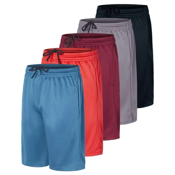 Real Essentials 5 Pack: Boys' Athletic Basketball Shorts with Pockets - Youth Activewear (Ages 4-18)