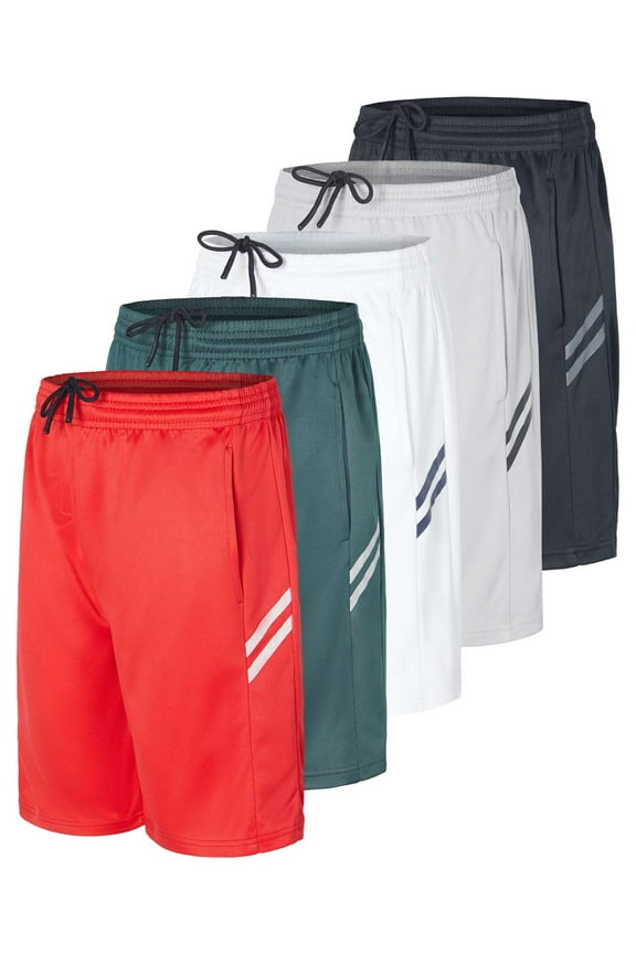 5 Pack: Boys' Athletic Basketball Shorts with Pockets - Youth Activewear (Ages 4-18)