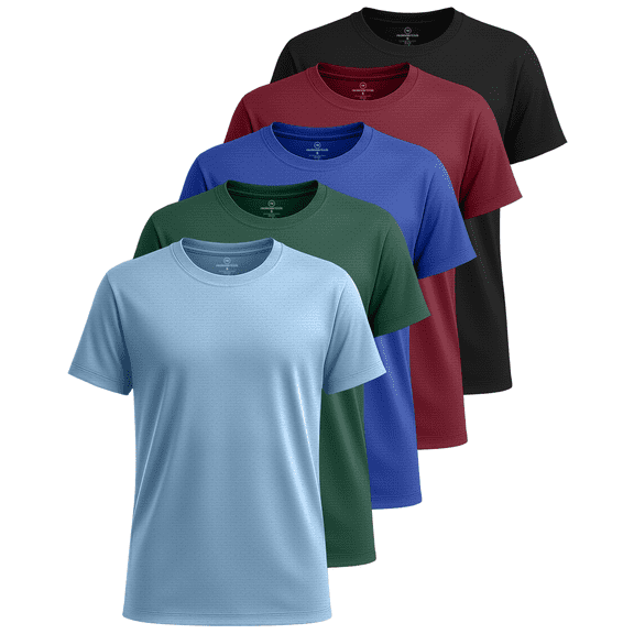 Real Essentials 5 Pack: Boys Breeze Tech Dry-Fit Short Sleeve Athletic T Shirt Active Workout Gym Kids Youth