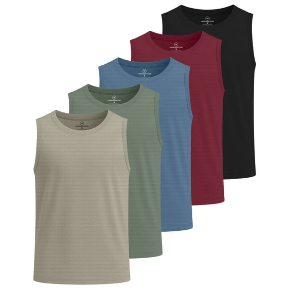 Real Essentials 5 Pack: Boys' Breeze Tech Tank Top - Sleeveless Athletic Shirt for Kids Youth Teens (Ages 6-18)