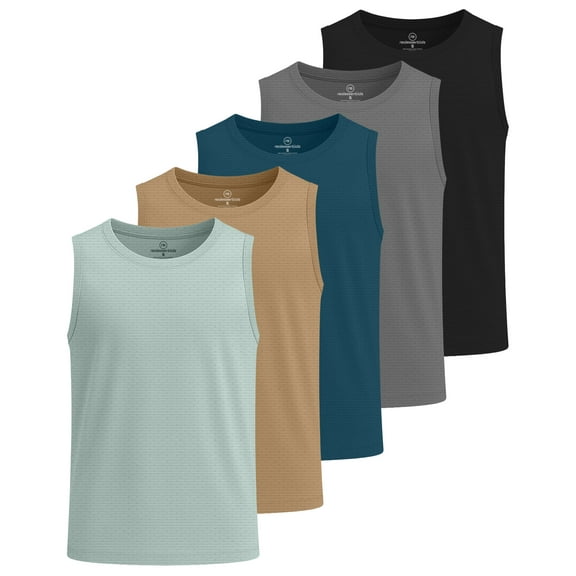 Real Essentials 5 Pack: Boys' Breeze Tech Tank Top - Sleeveless Athletic Shirt for Kids Youth Teens (Ages 6-18)