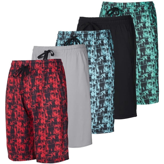 Real Essentials 5-Pack Boys' Dry-Fit Active Athletic Performance Basketball Shorts with Pockets