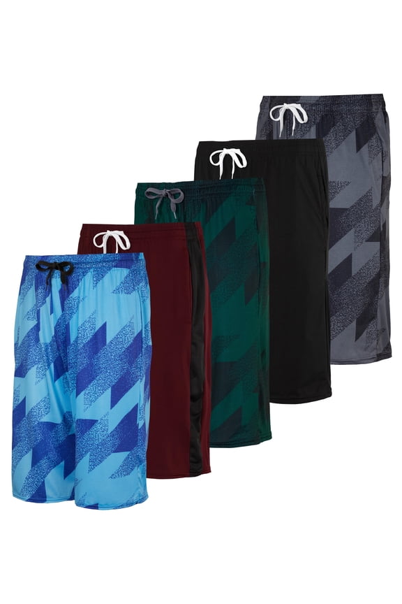 5-Pack Boys' Dry-Fit Active Athletic Performance Basketball Shorts with Pockets
