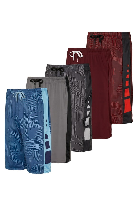 5-Pack Boys' Dry-Fit Active Athletic Performance Basketball Shorts with Pockets