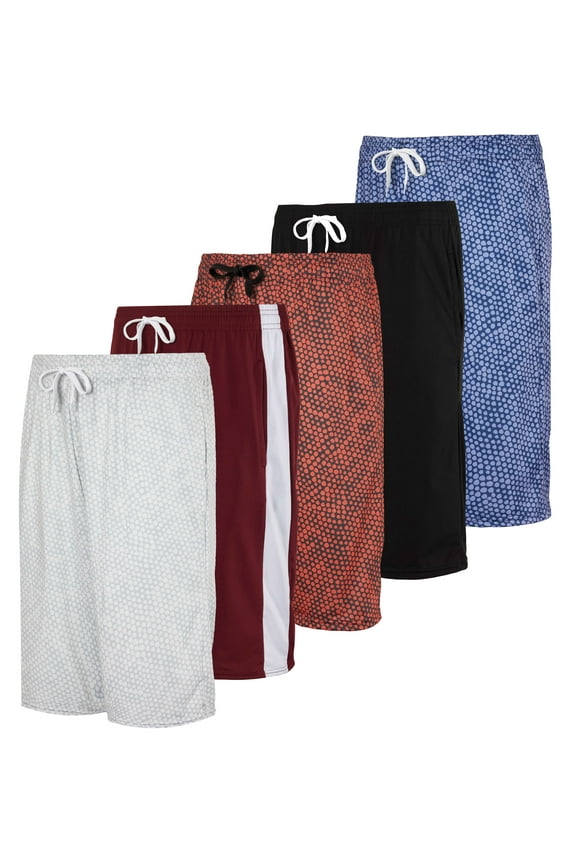 5-Pack Boys' Dry-Fit Active Athletic Performance Basketball Shorts with Pockets