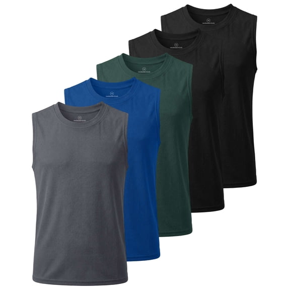 Real Essentials 5 Pack: Boys Mesh Active Tank Tops Athletic Workout Sleeveless Muscle Basketball Sports Dry Fit Teen