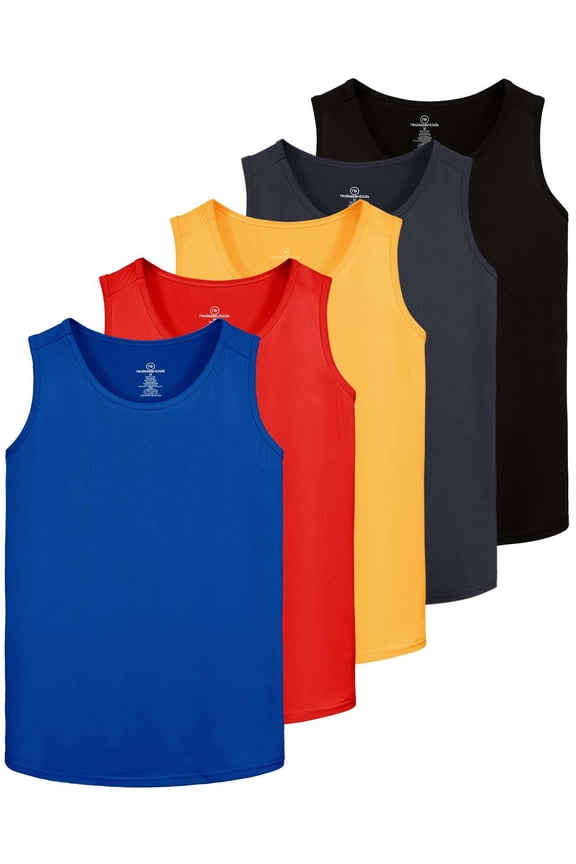 5 Pack: Dry-Fit Muscle Tank Tops Sleeveless Shirts Workout Tees Athletic Running Tees (Big & Tall Available)