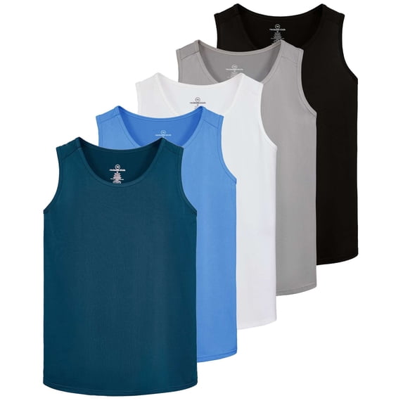 Real Essentials 5 Pack: Dry-Fit Muscle Tank Tops Sleeveless Shirts Workout Tees Athletic Running Tees (Big & Tall Available)