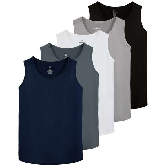 Real Essentials 5 Pack: Dry-Fit Muscle Tank Tops Sleeveless Shirts Workout Tees Athletic Running Tees (Big & Tall Available)