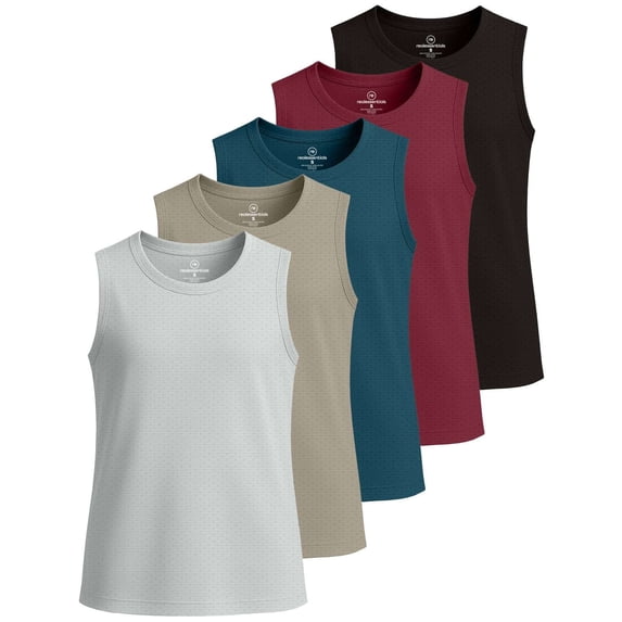 Real Essentials 5 Pack: Girls Breeze Tech Tank Tops – Moisture-Wicking Sports, Dance & Athletic Workout Sleeveless Shirts