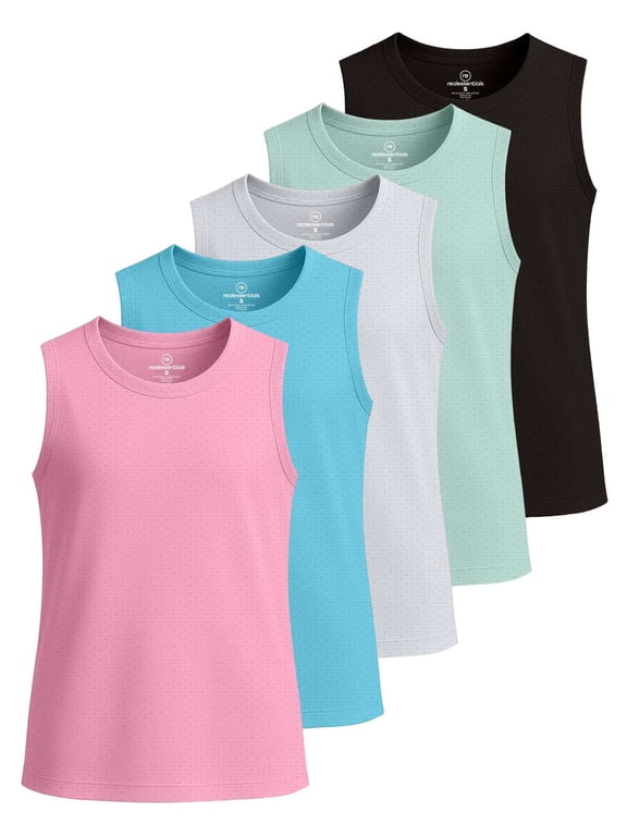 5 Pack: Girls Breeze Tech Tank Tops – Moisture-Wicking Sports, Dance & Athletic Workout Sleeveless Shirts