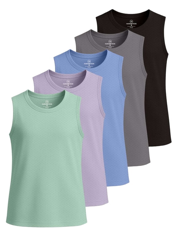 5 Pack: Girls Breeze Tech Tank Tops – Moisture-Wicking Sports, Dance & Athletic Workout Sleeveless Shirts