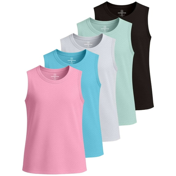 Real Essentials 5 Pack: Girls Breeze Tech Tank Tops – Moisture-Wicking Sports, Dance & Athletic Workout Sleeveless Shirts