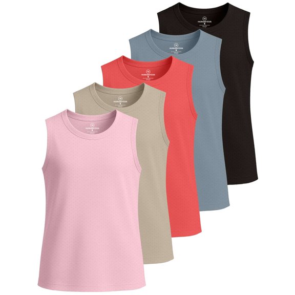 Real Essentials 5 Pack: Girls Breeze Tech Tank Tops – Moisture-Wicking Sports, Dance & Athletic Workout Sleeveless Shirts