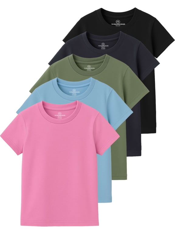 5 Pack: Girls' Cotton Short Sleeve Crew Neck T-Shirt - Athletic Tee Shirt for Teens Kids Youth (Ages 4-16)
